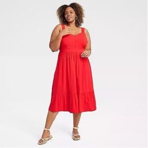 Red Sleeveless Women's Dress Tea Length